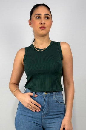 Regata Feminina Gola Redonda em Viscose Canelado