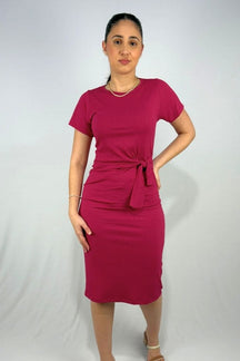 Vestido Midi com Detalhe de Amarração Frontal em Viscose Canelado