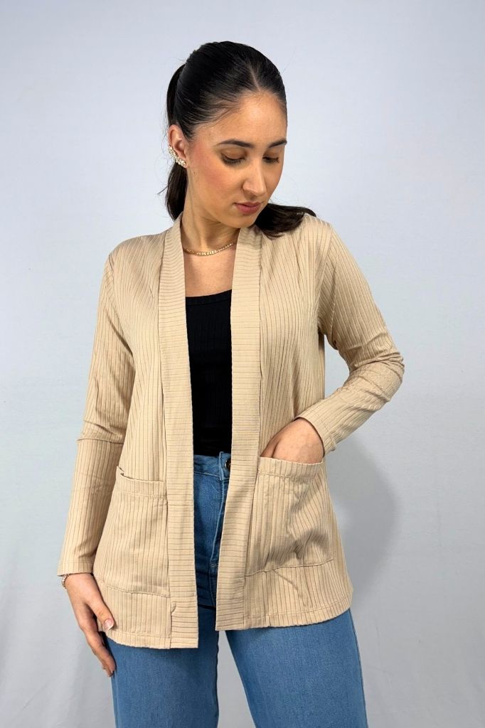 Cardigan com Bolsos em Viscose Canelado