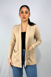Cardigan com Bolsos em Viscose Canelado