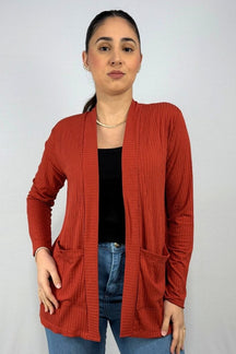 Cardigan com Bolsos em Viscose Canelado
