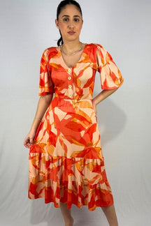 Vestido Estampado com Detalhe em Botões em Viscolycra e Estampa Digital