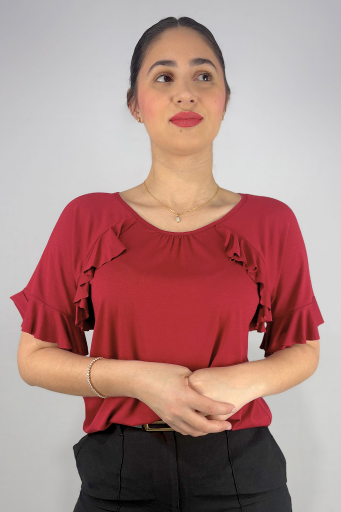 Blusa Feminina com Babado na Manga em Viscolycra