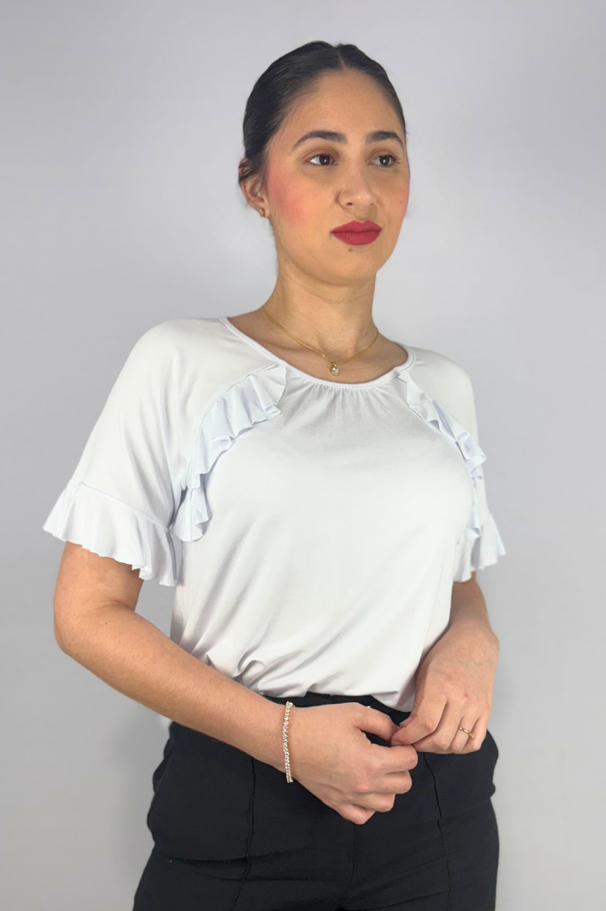 Blusa Feminina com Babado na Manga em Viscolycra