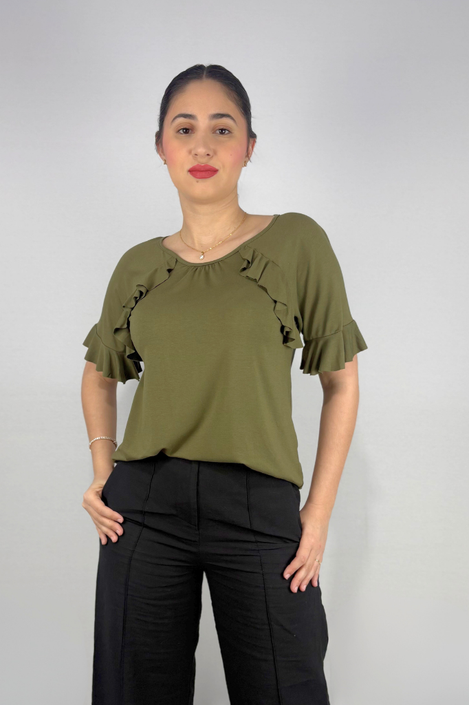 Blusa Feminina com Babado na Manga em Viscolycra