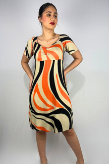 Vestido Estampado com Manga em Viscolycra e Estampa Digital