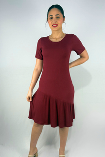Vestido Curto com Babado em Viscose Canelado