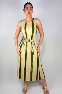 Vestido Longo Estampado com Detalhe de Amarração Frontal em Viscolycra e Estampa Digital
