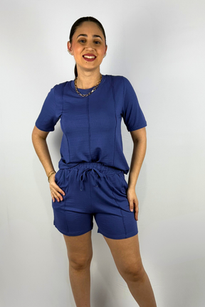 Conjunto Feminino Perondy Blusa e Shorts com Bolso em Viscolycra Maquinetado