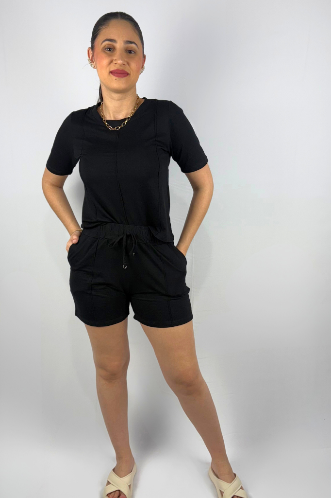 Conjunto Feminino Perondy Blusa e Shorts com Bolso em Viscolycra Maquinetado