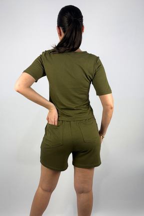 Conjunto Feminino Perondy Blusa e Shorts com Bolso em Viscolycra Maquinetado