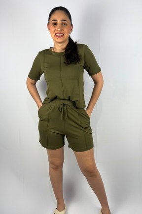 Conjunto Feminino Perondy Blusa e Shorts com Bolso em Viscolycra Maquinetado