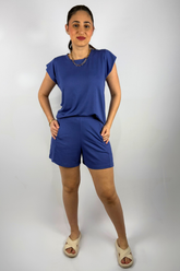Conjunto Feminino Perondy Blusa e Shorts com Bolso Frontal em Viscolycra Maquinetado