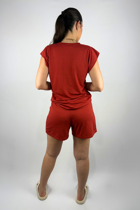 Conjunto Feminino Perondy Blusa e Shorts com Bolso Frontal em Viscolycra Maquinetado