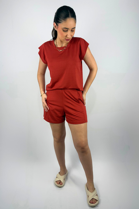 Conjunto Feminino Perondy Blusa e Shorts com Bolso Frontal em Viscolycra Maquinetado