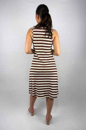 Vestido Midi Listrado com Cinto em Viscose Canelado Premium