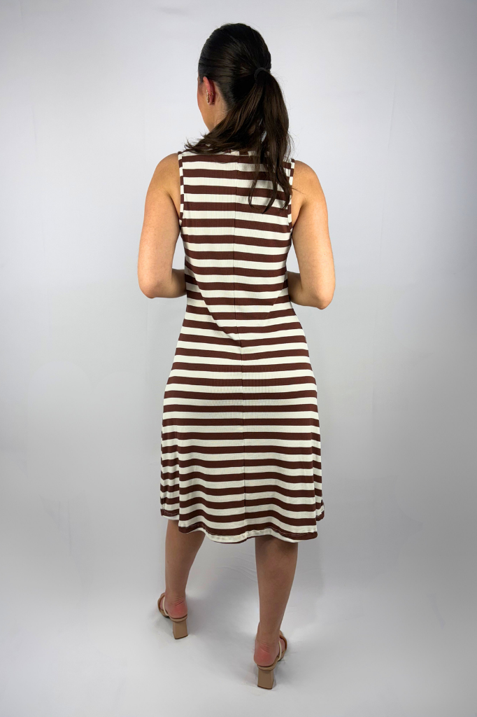 Vestido Midi Listrado com Cinto em Viscose Canelado Premium