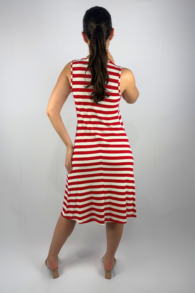 Vestido Midi Listrado com Cinto em Viscose Canelado Premium