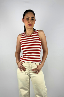 Regata Feminina Listrada em Viscose Canelado Premium