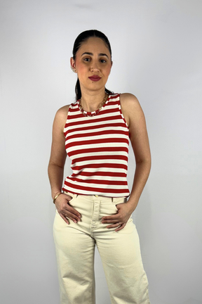Regata Feminina Listrada em Viscose Canelado Premium