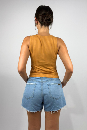 Regata Feminina com Cropped Duplo em Viscose Canelado
