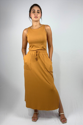 Saia Midi com Bolso e Fenda Lateral em Viscose Canelado