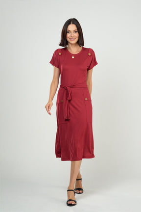 Vestido Midi com Bolsos e Detalhe com Botões em Viscolycra Maquinetado