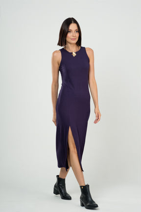 Vestido Midi com Fenda Lateral em Viscose Canelado