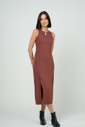 Vestido Midi com Fenda Lateral em Viscose Canelado