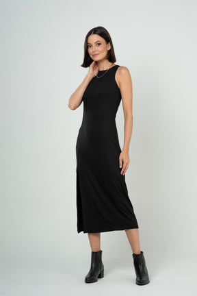 Vestido Midi com Fenda Lateral em Viscose Canelado