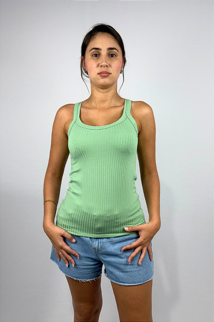 Regata Feminina Alças Largas em Viscose Canelado