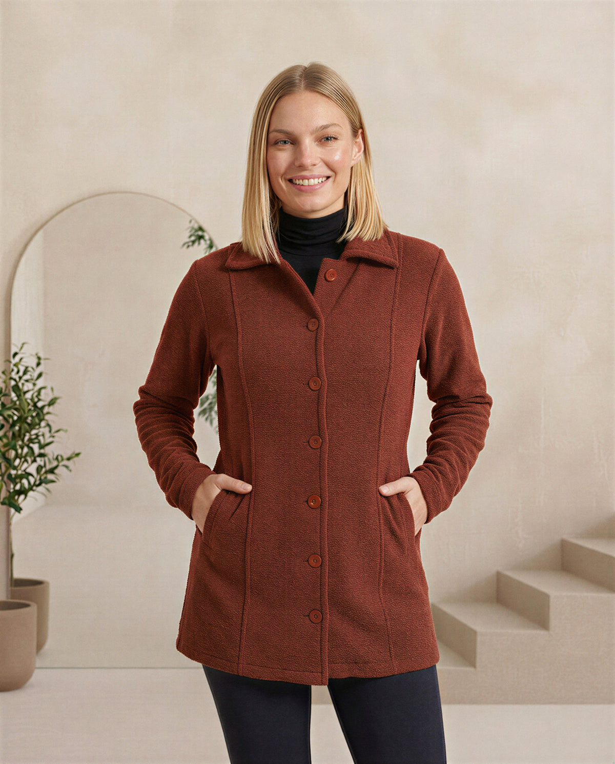 Casaco Feminino em Tecido Boucle Quentinho Inverno