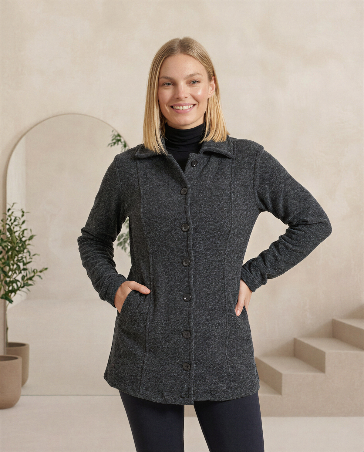 Casaco Feminino em Tecido Boucle Quentinho Inverno