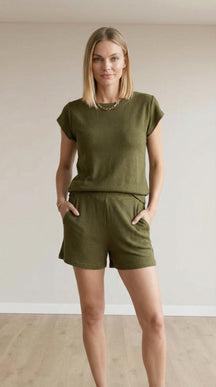 Conjunto Feminino Perondy Blusa e Shorts com Bolso Frontal em Viscolycra Maquinetado