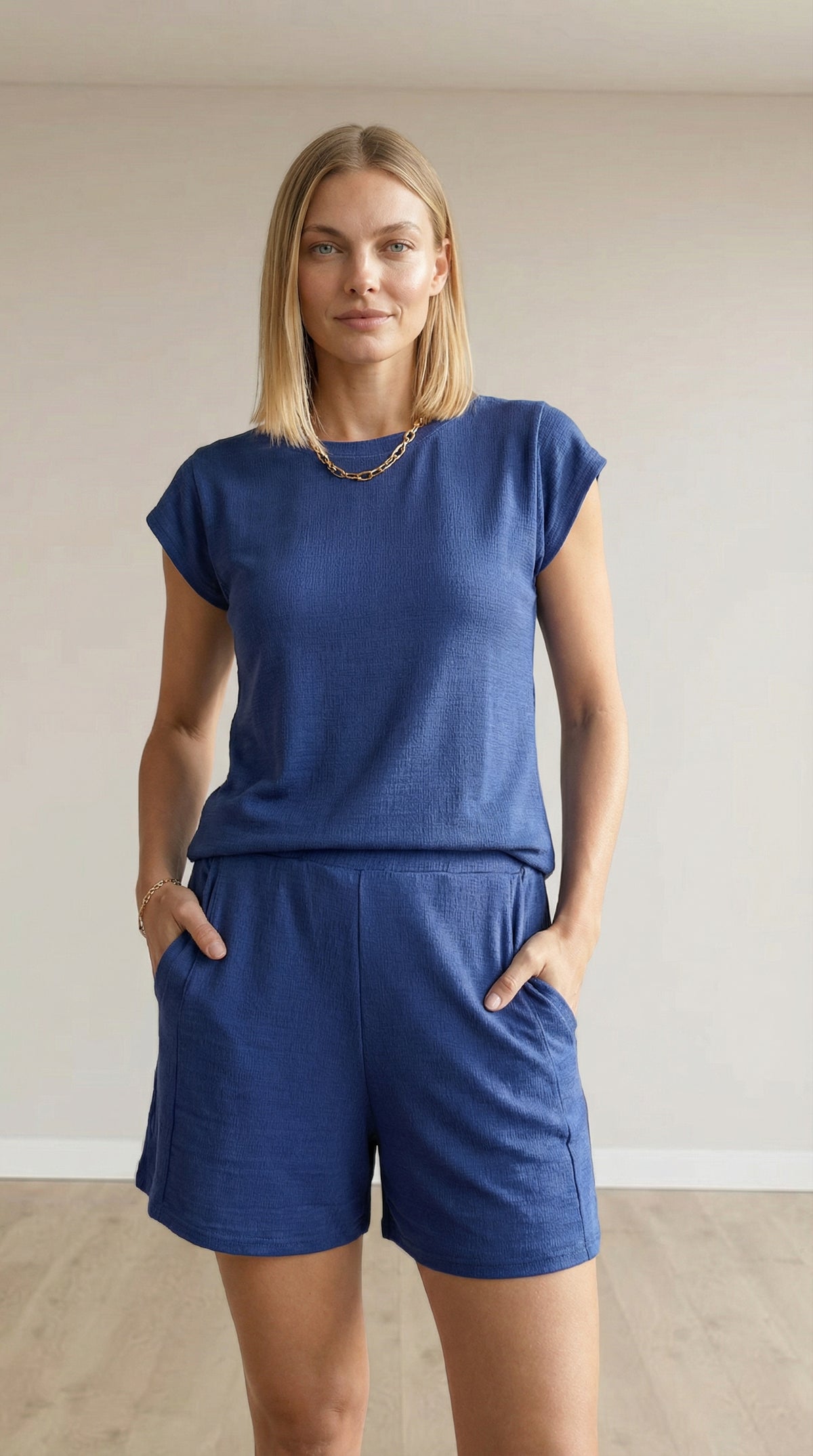 Conjunto Feminino Perondy Blusa e Shorts com Bolso Frontal em Viscolycra Maquinetado