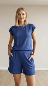 Conjunto Feminino Perondy Blusa e Shorts com Bolso Frontal em Viscolycra Maquinetado