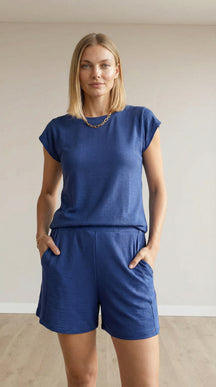 Conjunto Feminino Perondy Blusa e Shorts com Bolso Frontal em Viscolycra Maquinetado