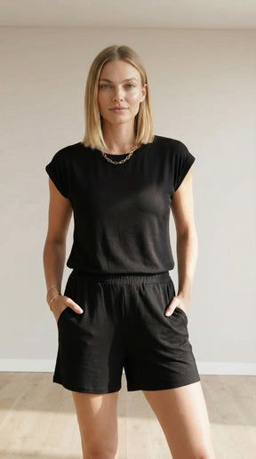 Conjunto Feminino Perondy Blusa e Shorts com Bolso Frontal em Viscolycra Maquinetado