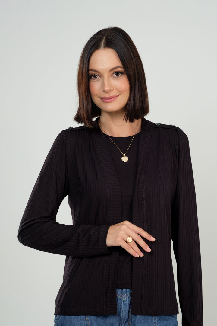 Conjunto Cardigan com Regata em Viscose Canelado
