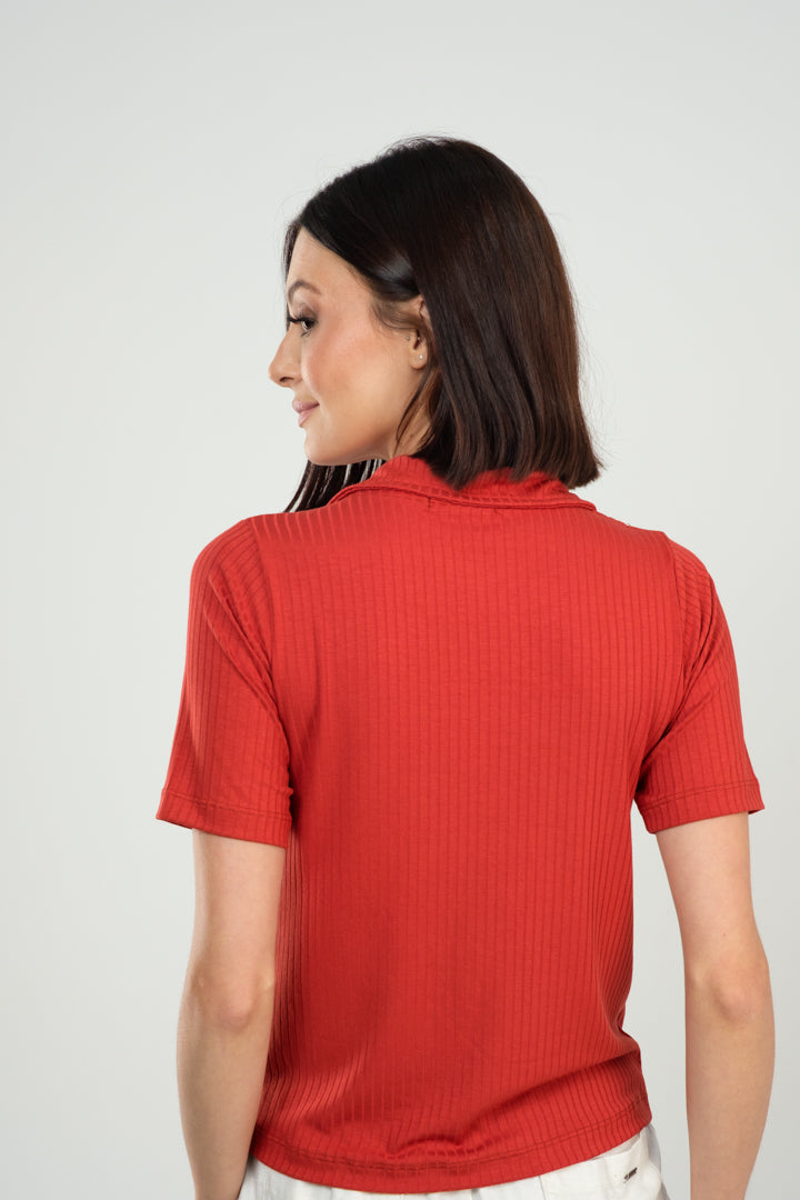 Blusa Feminina Gola Polo em Viscose Canelado