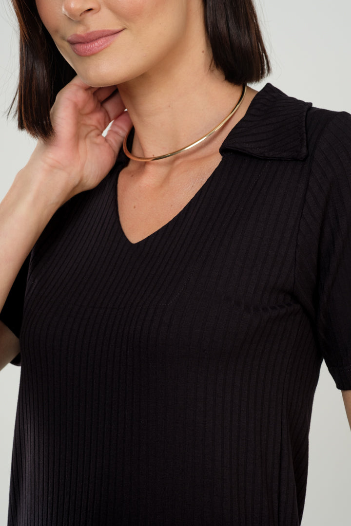 Blusa Feminina Gola Polo em Viscose Canelado