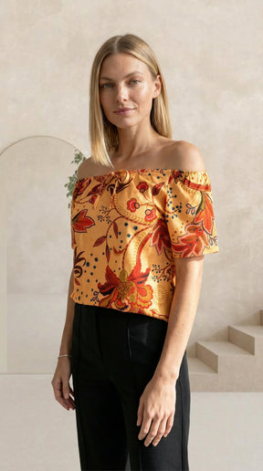 Blusa Feminina Ciganinha com Detalhe Frontal em Viscolycra e Estampa Digital