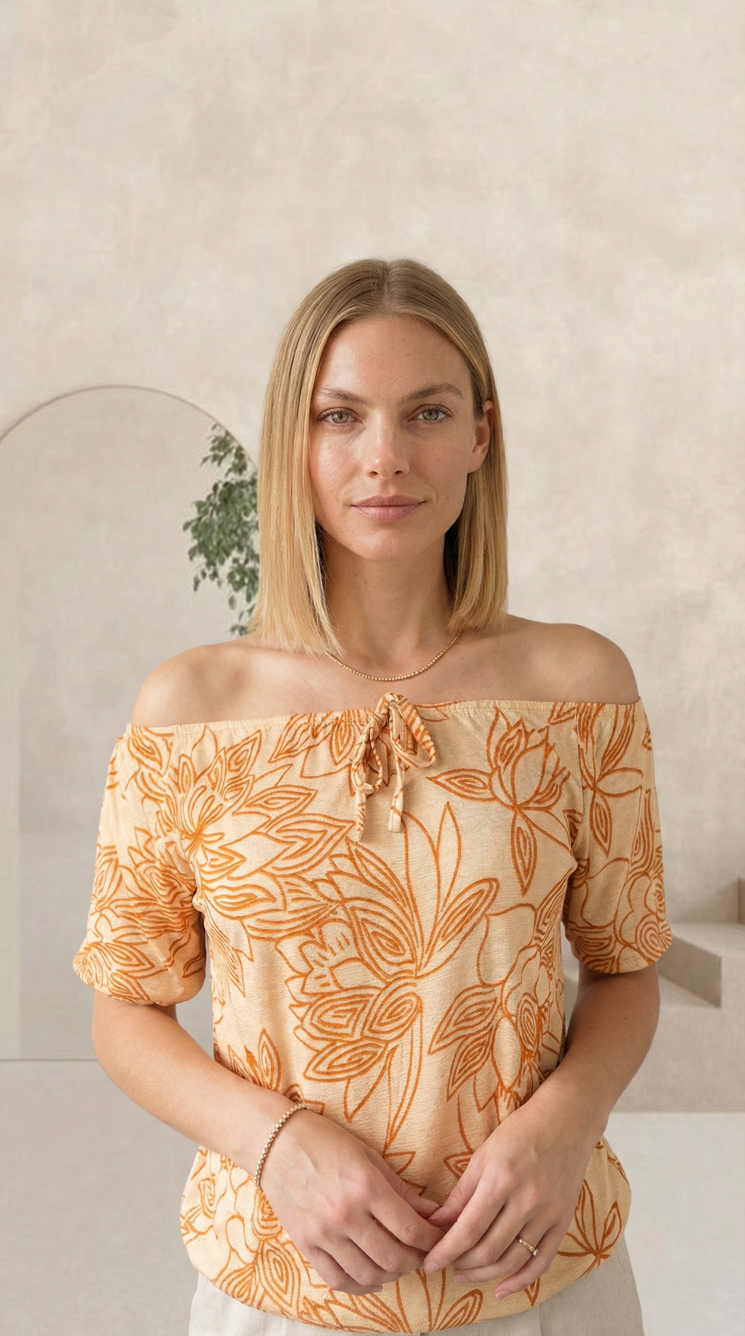 Blusa Feminina Ciganinha com Detalhe Frontal em Viscolycra e Estampa Digital