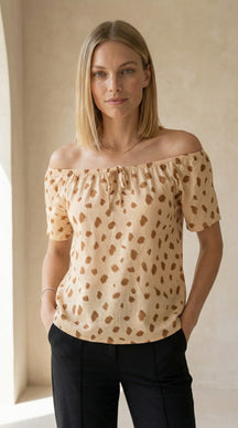 Blusa Feminina Ciganinha com Detalhe Frontal em Viscolycra e Estampa Digital