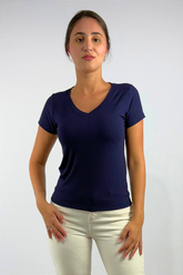 Blusa Feminina Gola V em Viscose Canelado