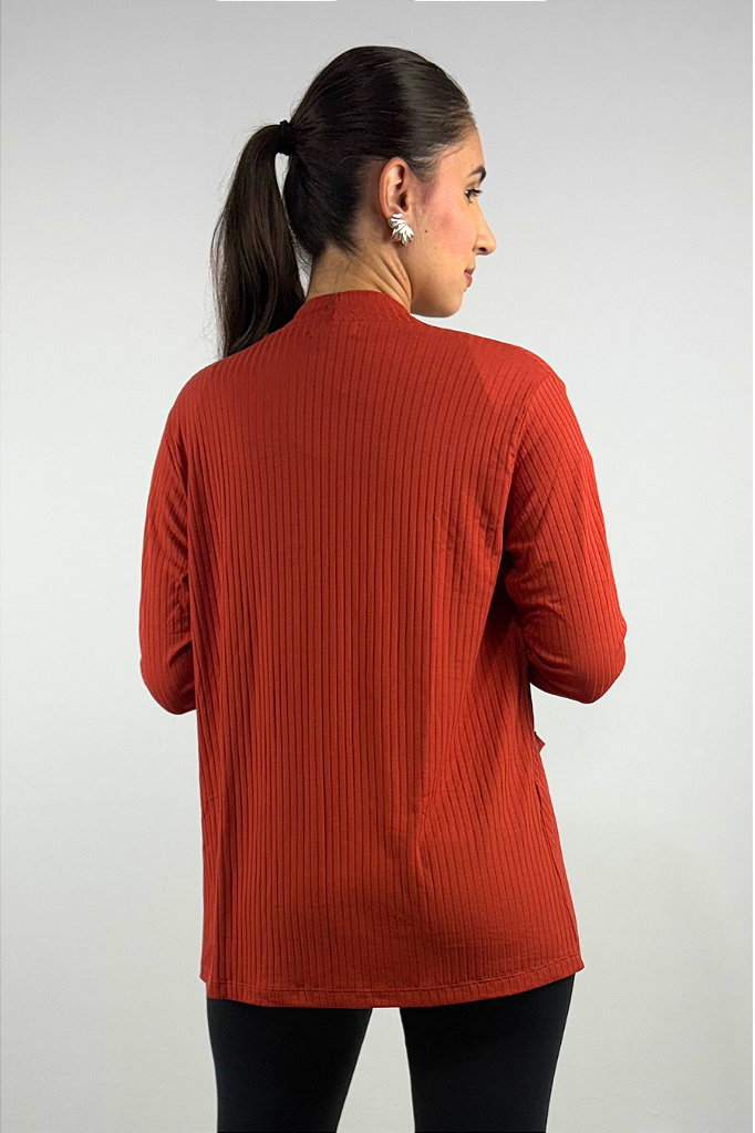 Cardigan com Bolsos em Viscose Canelado