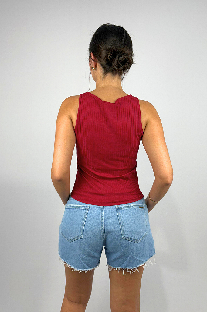 Regata Feminina com Cropped Duplo em Viscose Canelado