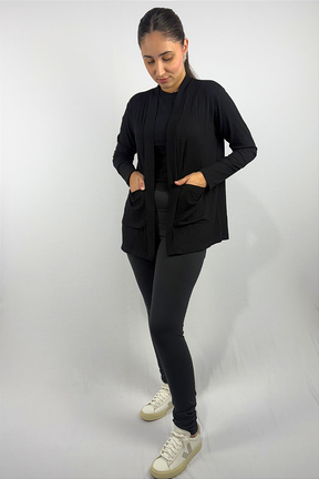 Cardigan com Bolsos em Viscose Canelado