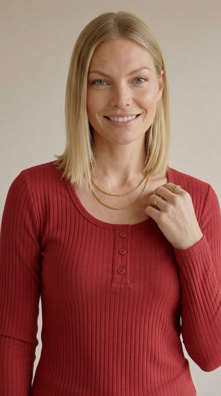 Blusa Manga Comprida com Detalhes de Botões em Viscose Canelado