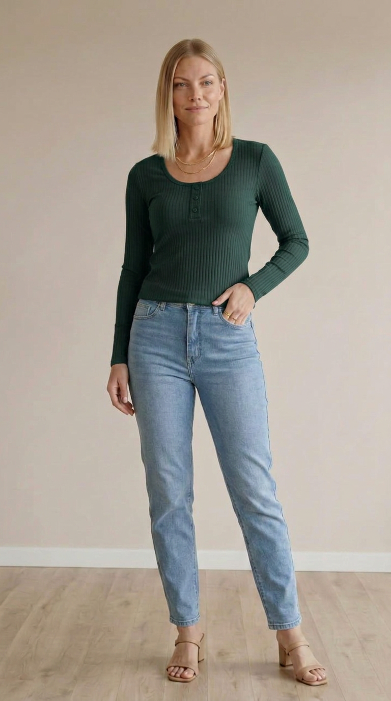 Blusa Manga Comprida com Detalhes de Botões em Viscose Canelado